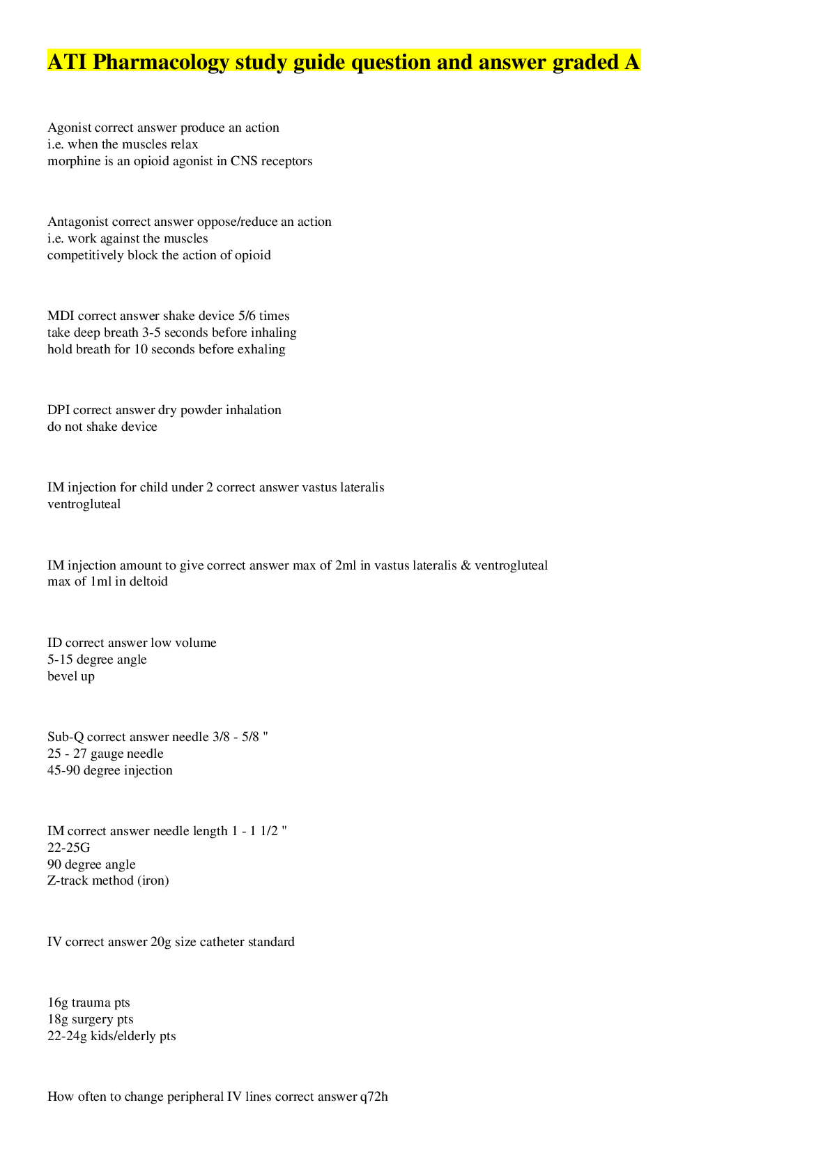 Preview image for ATI Pharmacology  study guide question and answer graded A